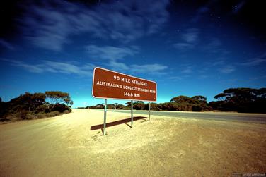 Night shot of the east end of the 90 Mile Straight, Caiguna, Western Australia