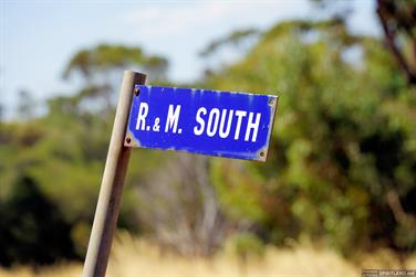 R & M South sign, Coalfields Rd, Arthur River, Western Australia